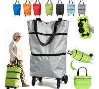 2-In-1 Foldable Shopping Cart,Shopping Trolley on Wheels，Gray