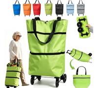 2-In-1 Foldable Shopping Cart,Shopping Trolley on Wheels，Green