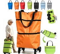 2-In-1 Foldable Shopping Cart,Shopping Trolley on Wheels，Orange