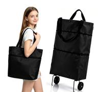 2-in-1 Folding Shopping Bag with Wheels, Compact Daily Transport (Black,10L)