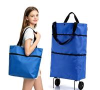 2-in-1 Folding Shopping Bag with Wheels, Compact Daily Transport (Blue,50L)