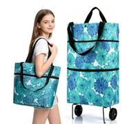 2-in-1 Folding Shopping Bag with Wheels, Compact Daily Transport (Blue*B,10L)