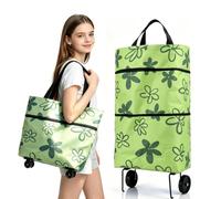 2-in-1 Folding Shopping Bag with Wheels, Compact Daily Transport (Green*B,10L)