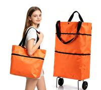 2-in-1 Folding Shopping Bag with Wheels, Compact Daily Transport (Orange,50L)