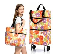 2-in-1 Folding Shopping Bag with Wheels, Compact Daily Transport (Orange*B,10L)