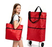 2-in-1 Folding Shopping Bag with Wheels, Compact Daily Transport (Red,50L)