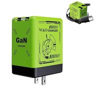 2 in 1 GAN Charger (Type C/L),120w Compatible Fast Retractable Wall,All in One Foldable Plug for iPhone,Retractable Power Adapter,for iPhone, Phone, Tablet (Green)