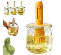 2-in-1 Glass Olive Oil Dispenser with Retractable Silicone Brush - Leakproof Oil Bottle, Silicone Sauce Bottle - Sauce Storage for Cooking, Grilling, Baking & Kitchen (Yellow)