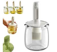 2-in-1 Glass Olive Oil Dispenser with Retractable Silicone Brush - Leakproof Oil Bottle, Silicone Sauce Bottle - Sauce Storage for Cooking, Grilling, Baking & Kitchen (White)