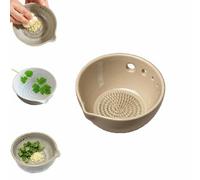 2 in 1 Handmade Garlic Grater & Herb Bowl with 5/7 Hole Sizes,Stoneware Kitchen Gadget with Drainage Port,Leaf Stripper,Built-In Grater Plate Tool For Garlic Ginger Herbs Lemon Cheese (G-5 holes)