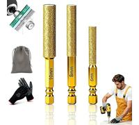 2-in-1 Hexagonal Shank Brazing Dry Drilling Specialized Hole Opener, 2-in-1 Hexagonal Shank Brazing Hole Opener, Drill Through Tough Surface, for Marble Granite Concrete Glass (Gold,6+8+10mm)