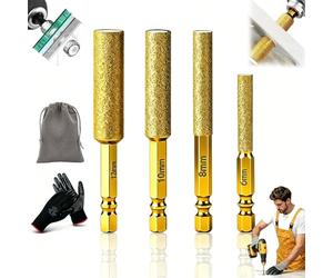 2-in-1 Hexagonal Shank Brazing Dry Drilling Specialized Hole Opener, 2-in-1 Hexagonal Shank Brazing Hole Opener, Drill Through Tough Surface, for Marble Granite Concrete Glass (Gold,6+8+10+12mm)