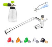 2-in-1 High-Pressure Car Washer Nozzle Accessories, Foam Cannon Dual Connector Accessory, Dual Tip Foam Cannon Double Connector, with 5 Sprayer Nozzles, for Car Wash, Patio Cleaning(With watering can)