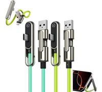 2-in-1 Invisible Holder Charger Cable with Stand,240W Fast Charging Kick Cable Charger with T-Shaped Folding Bracket, Type-C Dual-Head,Compatible with Smartphones, Tablets, Laptops (Green+Blue)