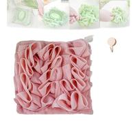 2 in 1 Loofah Sponge Washcloth for Bar Soap, Soap Pouch with Drawstring, Exfoliating Mesh Shower Scrubber Glove for Body Wash(Pink)