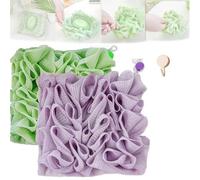 2 in 1 Loofah Sponge Washcloth for Bar Soap, Soap Pouch with Drawstring, Exfoliating Mesh Shower Scrubber Glove for Body Wash(2pcs E)