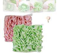 2 in 1 Loofah Sponge Washcloth for Bar Soap, Soap Pouch with Drawstring, Exfoliating Mesh Shower Scrubber Glove for Body Wash(2pcs B)