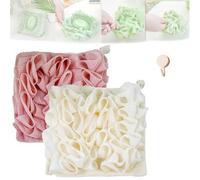 2 in 1 Loofah Sponge Washcloth for Bar Soap, Soap Pouch with Drawstring, Exfoliating Mesh Shower Scrubber Glove for Body Wash(2pcs C)