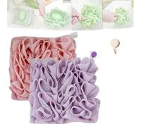 2 in 1 Loofah Sponge Washcloth for Bar Soap, Soap Pouch with Drawstring, Exfoliating Mesh Shower Scrubber Glove for Body Wash(2pcs A)