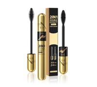 2 in 1 Mascara de Pestañas Waterproof, Máscara de pestañas de fibra de seda 4D, 2 Cepillos con Alargamiento Natural y Efecto Espesante Para Pestañas Cortas Finas, Máscara de Larga Duración
