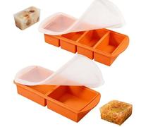 2 in 1 Molde Silicona Congelador & Souper Cubes, Moldes Silicona Congelar Porciones, Bandeja Extragrande Para Cubitos de Hielo Para Sopa, Caldo, Salsa, Mantequilla, (4 x 250 Ml, 2 x 500 Ml, Naranja)