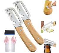2-in-1 Multi-Function Vegetable Peeler for Kitchen with Ultra-Sharp Stainless Steel Blade and Ergonomic Wooden Handle - Effortlessly Peeling Potatoes, Carrots and Open Wine Bottles (2 unidades)