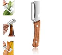 2-in-1 Multifunctional Vegetable Peeler for Kitchen with Bottle Opener, Non-Slip Wooden Handle - Ultra Sharp Stainless Steel Potato Peeler for Hard Vegetables, Papaya, Cucumber & Zucchini (1Pc)