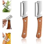 2-in-1 Multifunctional Vegetable Peeler for Kitchen with Bottle Opener, Non-Slip Wooden Handle - Ultra Sharp Stainless Steel Potato Peeler for Hard Vegetables, Papaya, Cucumber & Zucchini (2Pcs)
