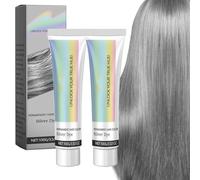 2-in-1 Natural Essence Extract Silver Hair Dye, Silver Gray Natural Hair Dye Cream, Silver Metallic Hair Dye, Fashion Silver Gray Hair Dye Permanent, For Daily & Cosplayer & Party