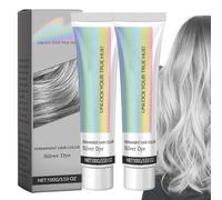 2 in 1 Natural Essence Extract Silver Hair Dye, Silver Metallic Hair Dye - Silver Gray Hair Dye, Silver Gray Natural Hair Dye Cream,Instant Natural Hairstyle Cream Dye (Silver, 2Pcs)
