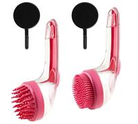 2-in-1 Pet Bath Brush with Long Handle & Shampoo Dispenser, Soft Silicone Dog Washing Brush for Shedding, Massage Tool for Dogs Cats, Deshedding Grooming Accessories (Red)