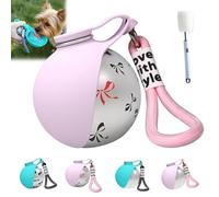 2-in-1 Portable Dog Water Bottle for Small Dogs - Leak-Proof & Compact Dog Travel, Foldable Pet Water Bottle for Travel - Stainless Steel Bottle & Silicone Bowl, for Walking Hiking (Pink+Print)