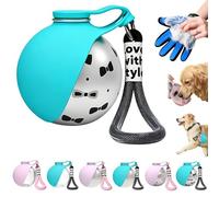 2-in-1 Portable Dog Water Bottle for Small Dogs, Leak-Proof Stainless Dog Travel Water Bottle with Foldable Silicone Bowl, 285ml Pet Water Bottle for Walking and Road Trips (Blue-Stainless Steel-b)