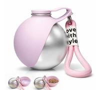 2-in-1 Portable Dog Water Bottle for Small Dogs On Walks, 10oz Stainless Steel Leak-Proof Travel Water Dispenser with Foldable Silicone Bowl, Dog Walking Hiking Bottle for Puppy & Cat (Pink)