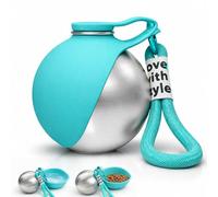 2-in-1 Portable Dog Water Bottle for Small Dogs On Walks, 10oz Stainless Steel Leak-Proof Travel Water Dispenser with Foldable Silicone Bowl, Dog Walking Hiking Bottle for Puppy & Cat (Blue)