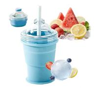 2-in-1 Portable Ice Bottle Maker and Silicone Tumbler, Collapsible Ice Maker Cup with Lid and Straw, Large Round Ice Sphere Mold for Coffee and Summer Drinks, Leakproof Travel Tumbler Ice Molds (C)