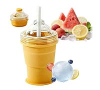2-in-1 Portable Ice Bottle Maker and Silicone Tumbler, Collapsible Ice Maker Cup with Lid and Straw, Large Round Ice Sphere Mold for Coffee and Summer Drinks, Leakproof Travel Tumbler Ice Molds (B)
