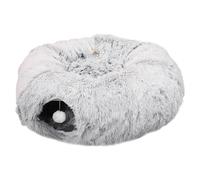 2-In-1 Portable Plush Cat Tunnels, Cat Cave Bed, Cat Tunnel Bed, Push Pet Beds,Pet Bed Cave, Hideaway Cave Beds, Washable Pet Doughnut, Gray Color, 31.5x9.84 Inches for Small Animals