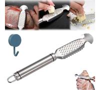 2-in-1 Stainless Steel Fish Scaler + Ginger Grater. 9 Inch Stainless Steel Fish Descaler Tool with Hanging Handle, Kitchen Tool for Pro Scale Remover (B,1pcs)