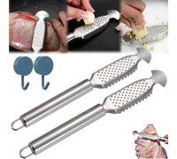 2-in-1 Stainless Steel Fish Scaler + Ginger Grater. 9 Inch Stainless Steel Fish Descaler Tool with Hanging Handle, Kitchen Tool for Pro Scale Remover (B,2pcs)