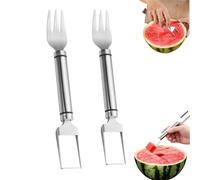 2-in-1 Stainless Steel Fruit Cutter, Watermelon Fork Slicer Cutter, Kitchen Appliances, Melon Fruit Knife for Home, Camping, Picnics (2pcs-B)