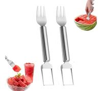 2-in-1 Stainless Steel Fruit Cutter & Watermelon Fork Slicer Tool - Perfect for Effortless Watermelon Slicing & Forking, Ideal Kitchen Gadget for Home, Parties & Camping (2pc)