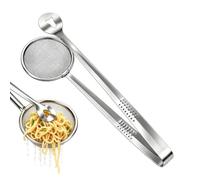 2-in-1 Stainless Steel Frying Tongs With Fine-Mesh Strainer - Integrated Oi | Stainless Steel Mesh Strainer Spoon With Built-in Food Clip Tongs, Heavy-Duty 2-in-1 Oil Draining Skimmer Tongs For Deep Fryi