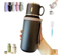 2 In 1 Stainless Steel Vacuum Insulated Bottle With Lidded Cup, 20 Ounce, Wide Mouth Leakproof Large Capacity thermal flask water bottle for Travel, Gym & School (Black)