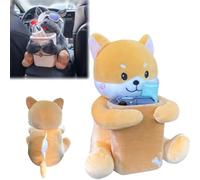 2 in 1 Tissue Box and Trash Can, Cute Plush Cartoon Car Trash Bin, Soft Doggie Tissue Holder and Trashs Can, Multifunctional Animal Paper Box for Car and Home