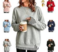 2 in 1 Tunic Tops for Women, Layered Crewneck Long Sleeve Casual Sweatshirt | 2 In 1 Layered Tunic Tops For Women,Oversized Sweatshirt,Striped Trim Patchwork,Loose Fit,Faux Two-Piece Look Side-Slit Tunic