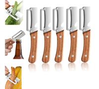 2 in 1 Vegetable Peeler with Bottle Opener, Ergonomic Non-Slip Wooden Handle Veggie Peeler for Kitchen&Camping, Rust-Resistant Stainless Steel Blade for Thick-Skinned Potato & Pumpkin (5Pcs)