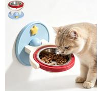 2-in-1 Wall-Mounted & Elevated Cat Bowl,Raised Cat Bowls (Red)