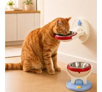 2-in-1 Wall Mounted & Elevated Cat Bowl with Removable Pet Bowl (Stainless Steel-B)