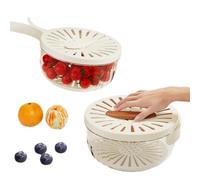 2-in-1Draining and Preservation Basket-Multifunctional Fruit Washing Bowl with Strainer Foldable handle for Kitchen,Fridge,Picnic & Camping (S)